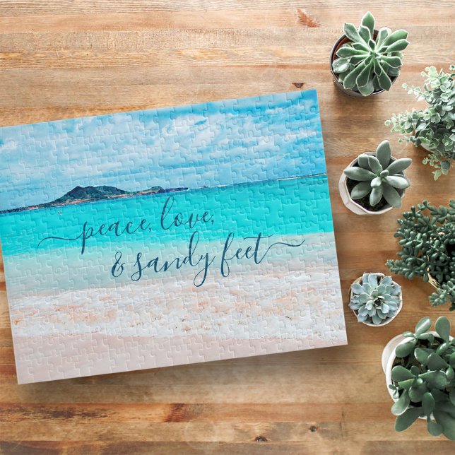 Peace Love Sandy Feet Tropical Hawaii Beach Photo Jigsaw Puzzle (Creator Uploaded)