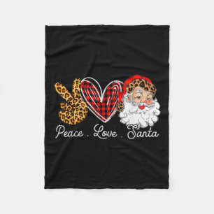 Peace Love Santa Leopard Buffalo Christmas 2021 Fleece Blanket