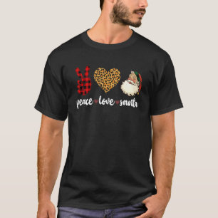 Peace Love Santa Leopard Buffalo Plaid Christmas T-Shirt