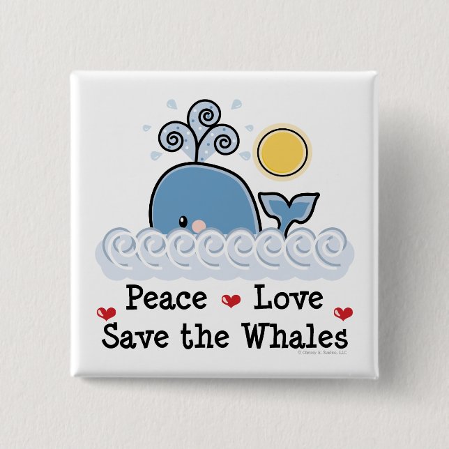 Peace Love Save The Whales Button (Front)