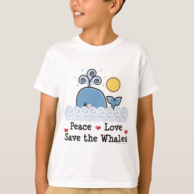Peace Love Save The Whales Kids T-shirt (Front)