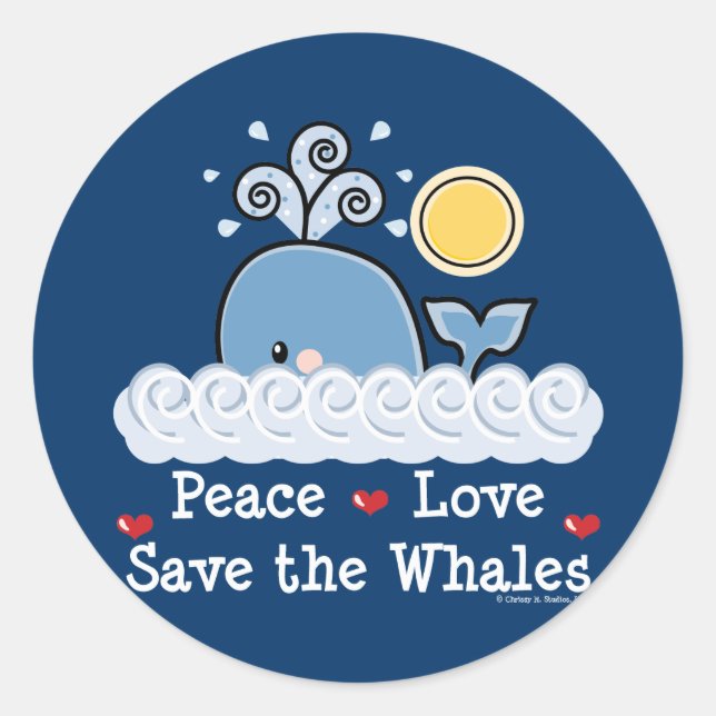 Peace Love Save The Whales Stickers (Front)