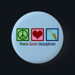 Peace Love Saxophone Cute Blue 6 Cm Round Badge<br><div class="desc">A cute blue sax player gift with a peace sign,  heart,  and saxophone instrument. Cool Peace Love Saxophones button.</div>