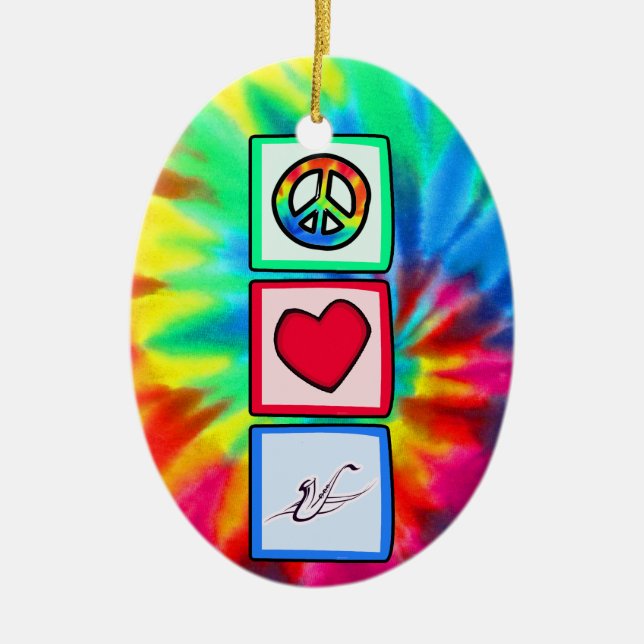 Peace, Love, Saxophones Ceramic Tree Decoration (Front)