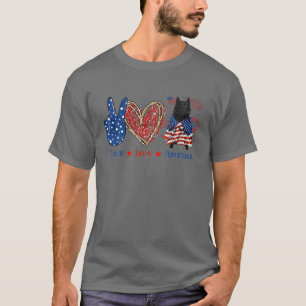 Peace Love Schipperke Dog Patriotic America Flag 4 T-Shirt