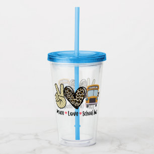 Peace, Love, School Bus Acrylic Tumbler