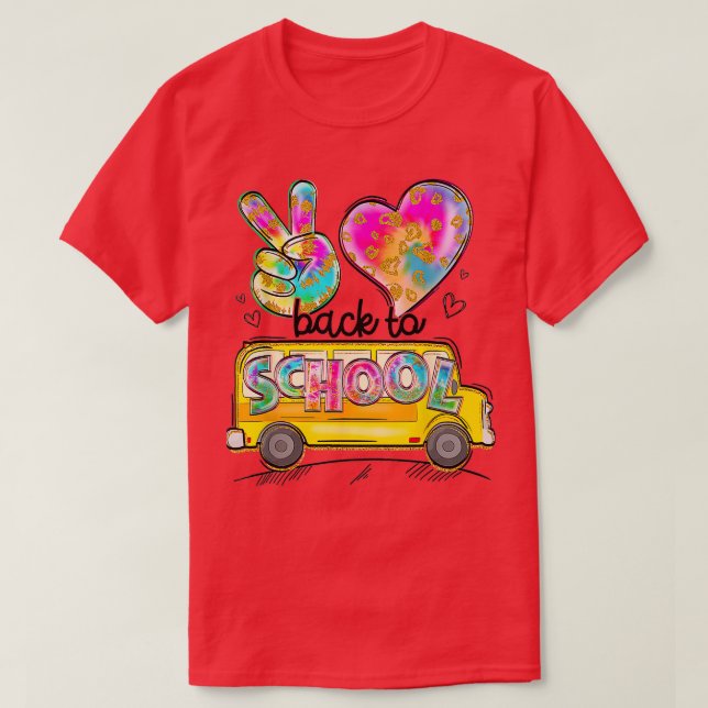 Peace Love School Bus Driver Cute Back To School T-Shirt (Design Front)