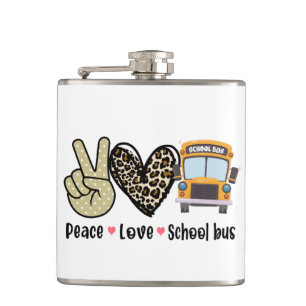 Peace, Love, School Bus Hip Flask