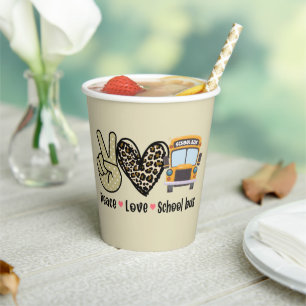 Peace, Love, School Bus Paper Cups