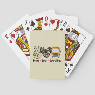 Peace, Love, School Bus Playing Cards