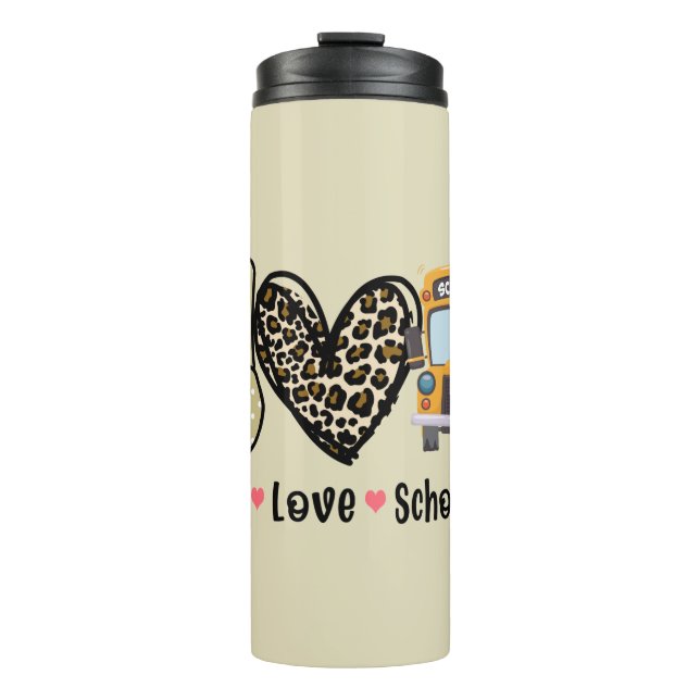 Peace, Love, School Bus Thermal Tumbler (Front)
