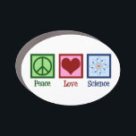 Peace Love Science Car Magnet<br><div class="desc">A cute scientist car magnet gift for a chemistry teacher or biology professor. Peace Love Science with a peace sign,  heart,  and atom model.</div>