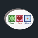 Peace Love Science Car Magnet<br><div class="desc">A cute scientist car magnet gift for a chemistry teacher or biology professor. Peace Love Science with a peace sign,  heart,  and atom model.</div>