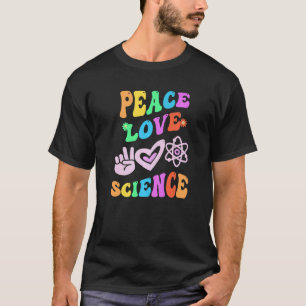 PEACE LOVE SCIENCE Retro STEM Teacher Groovy Back T-Shirt