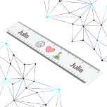 Peace Love Science Ruler with Custom Name<br><div class="desc">Make measuring and math homework more fun with our personalised Peace Love Science ruler. This durable plastic ruler features a vibrant design that includes a peace symbol, heart, and chemical experiment illustration representing science. Each side of the decorative design is custom printed with the name of your choice, making it...</div>