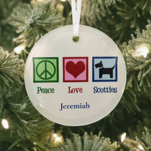 Peace Love Scotties Cute Custom Scottish Terrier Glass Tree Decoration