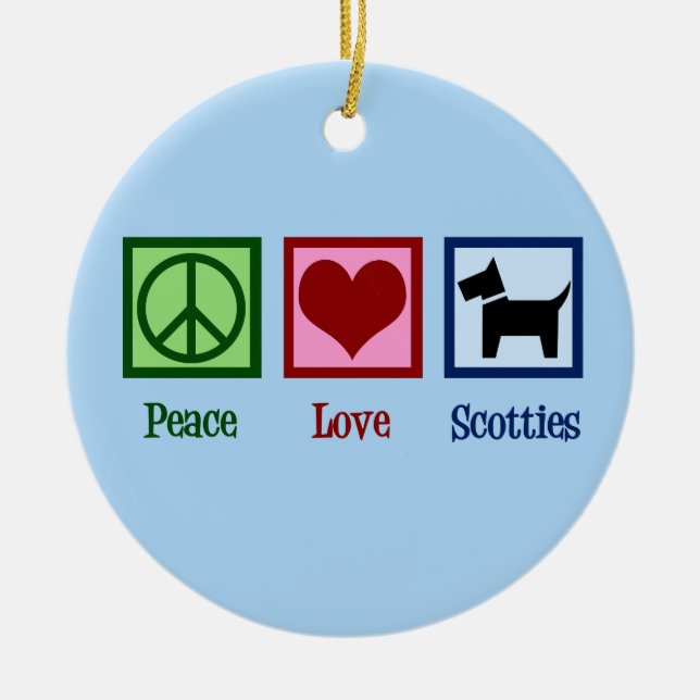 Peace Love Scottish Terrier Ceramic Tree Decoration (Front)