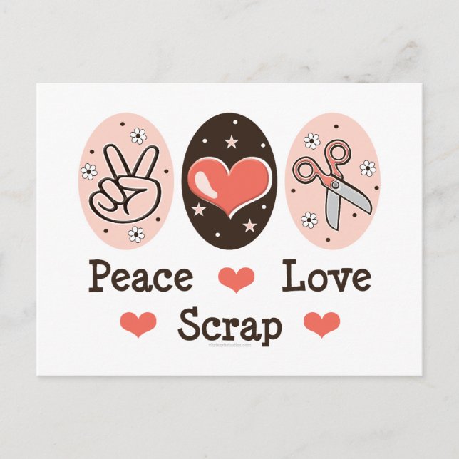 Peace Love Scrap Scrapbooking Postcard Stationery (Front)