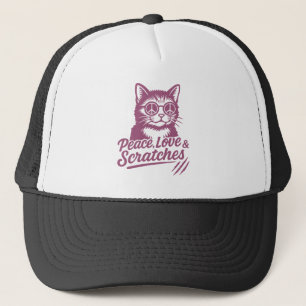 Peace, Love & Scratches Funny Cat Trucker Hat