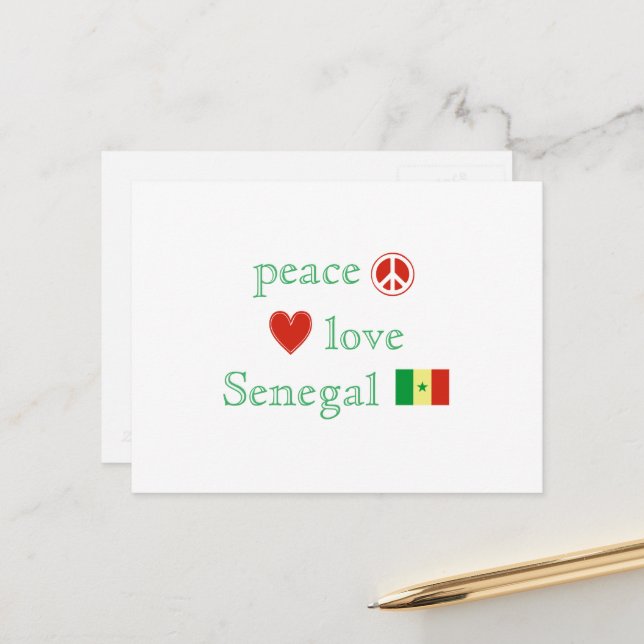Peace Love Senegal Heart and Senegalese Flag Postcard (Front/Back In Situ)