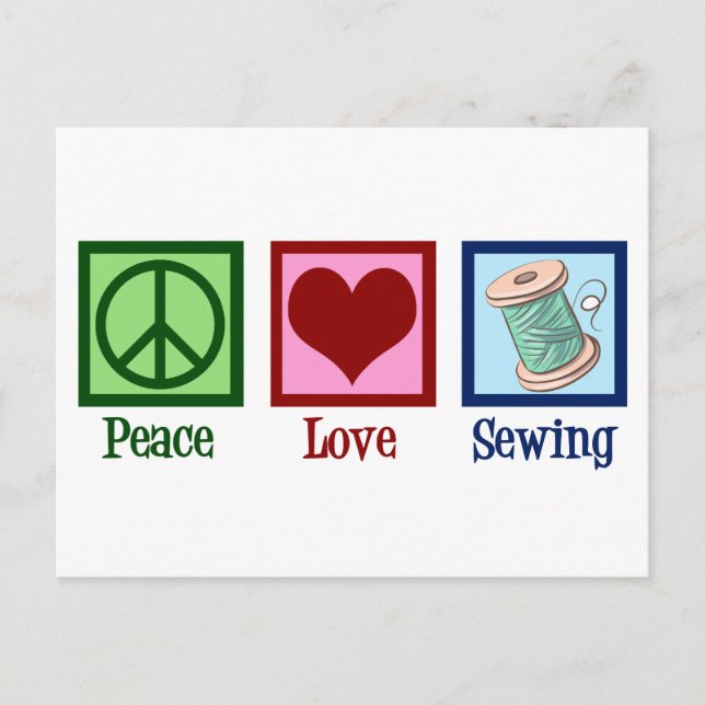 Peace Love Sewing Cute Seamstress Postcard (Front)