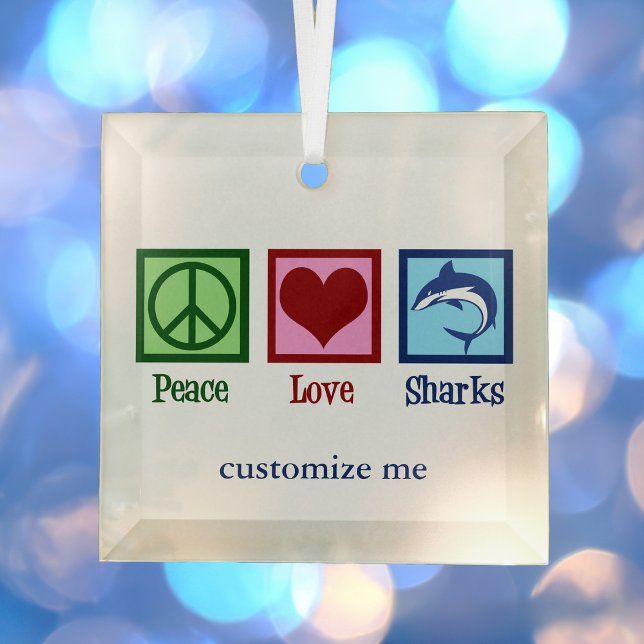Peace Love Sharks Cute Custom Shark Christmas Glass Tree Decoration (Creator Uploaded)