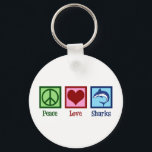Peace Love Sharks Key Ring<br><div class="desc">This awesome blue shark gift is perfect for a school team with a great white shark mascot. Cool Peace Love Sharks design.</div>