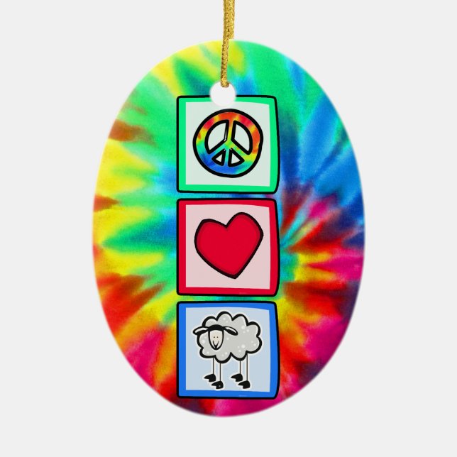 Peace, Love, Sheep Ceramic Tree Decoration (Front)