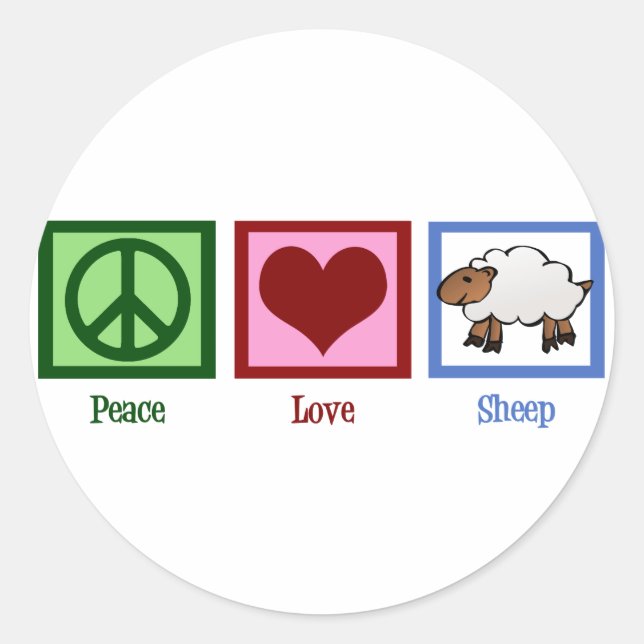Peace Love Sheep Classic Round Sticker (Front)