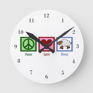 Peace Love Sheep Round Clock