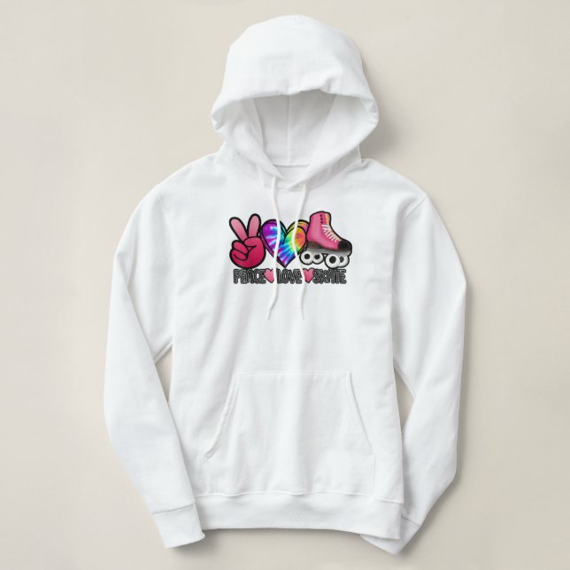 Peace Love Skate - Tie Dye Roller Skater Heart Ska Hoodie (Design Front)
