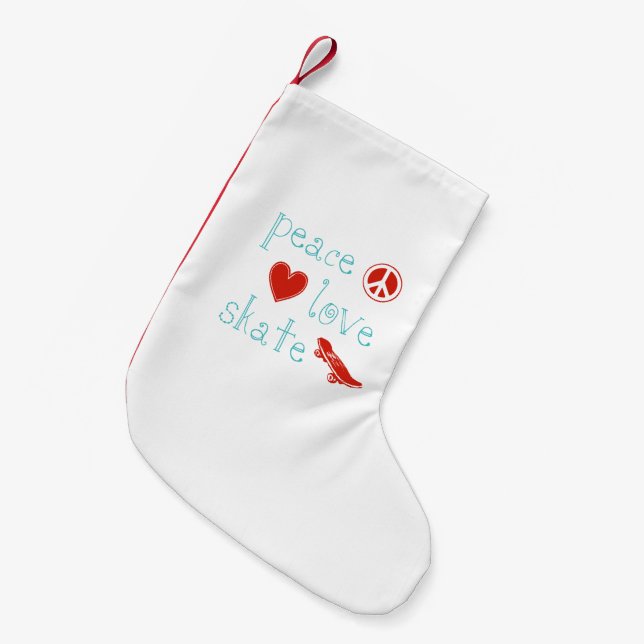 Peace Love Skateboard Small Christmas Stocking (Front (Hanging))
