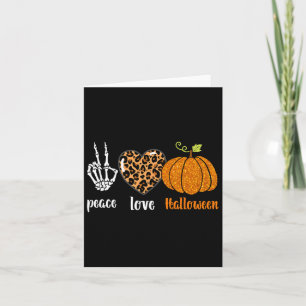 Peace Love Skeleton Fall Pumpkin Leopard Halloween Card