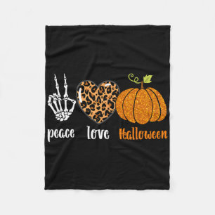 Peace Love Skeleton Fall Pumpkin Leopard Halloween Fleece Blanket