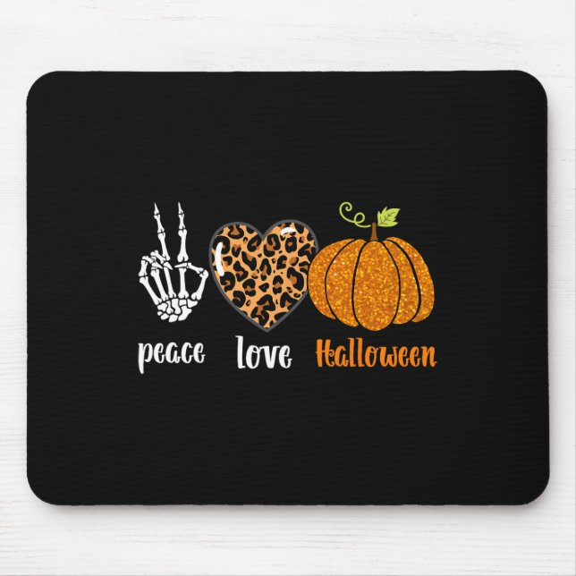 Peace Love Skeleton Fall Pumpkin Leopard Halloween Mouse Mat (Front)