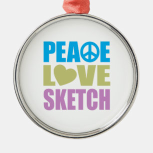 Peace Love Sketch Metal Tree Decoration