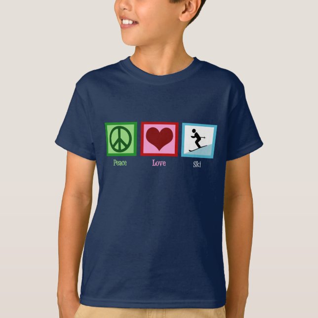 Peace Love Ski Kids T-Shirt (Front)