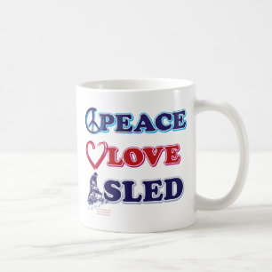 Peace-Love-Sled-on-Dark Coffee Mug