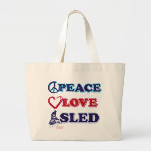 Peace-Love-Sled-on-Dark Large Tote Bag
