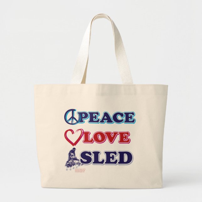 Peace-Love-Sled-on-Dark Large Tote Bag (Front)