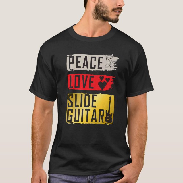 Peace Love Slide Guitar Music Instrument Bottlenec T-Shirt (Front)