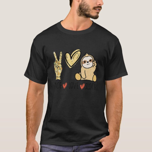 Peace Love Sloths Hand Sign Heart Funny Sloth Hand T-Shirt (Front)