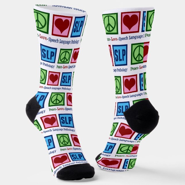 Peace Love SLP Speech Language Pathology Socks (Angled)