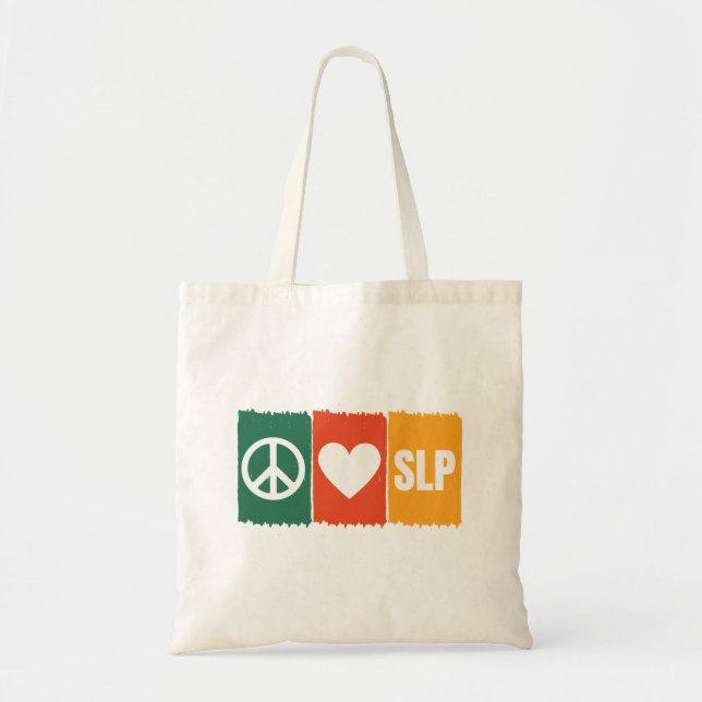 Peace Love Slp Speech Pathologist Tote Bag (Front)