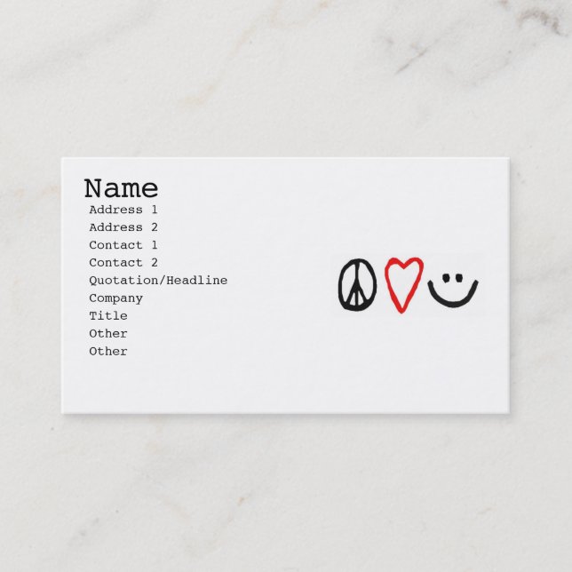 Peace, Love & Smile Business Card (Front)