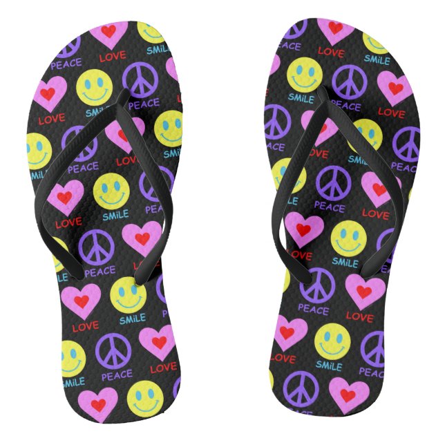 Peace Love Smile Pattern Flip Flops (Footbed)
