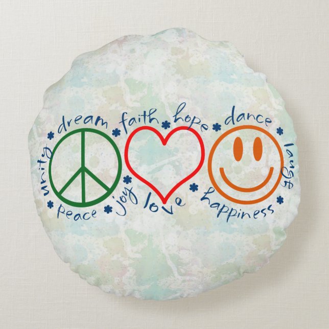 Peace Love Smile Round Cushion (Back)