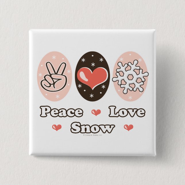 Peace Love Snow Snowflake Button (Front)