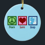 Peace Love Soap Ceramic Tree Decoration<br><div class="desc">Peace Love Soap. A cute hand crafted soap making company gift for a soaps maker that makes cool bath products.</div>