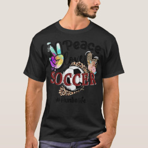 Peace Love Soccer Auntie Life Mum Grandma Leopard T-Shirt